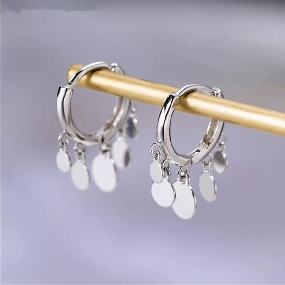 New Silver Gold Round Disc Tassel Earrings - Picture 2 of 6